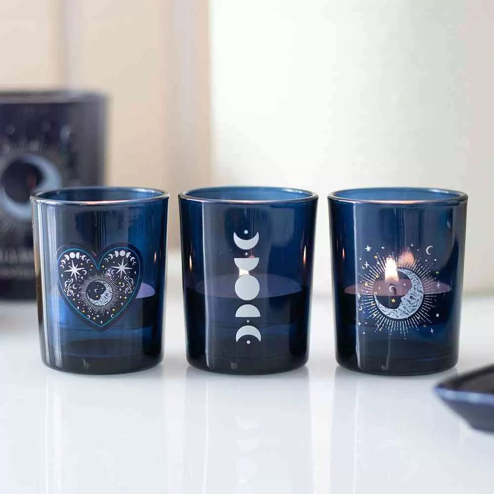 Set of 3 Blue Moon Votive Candle holder