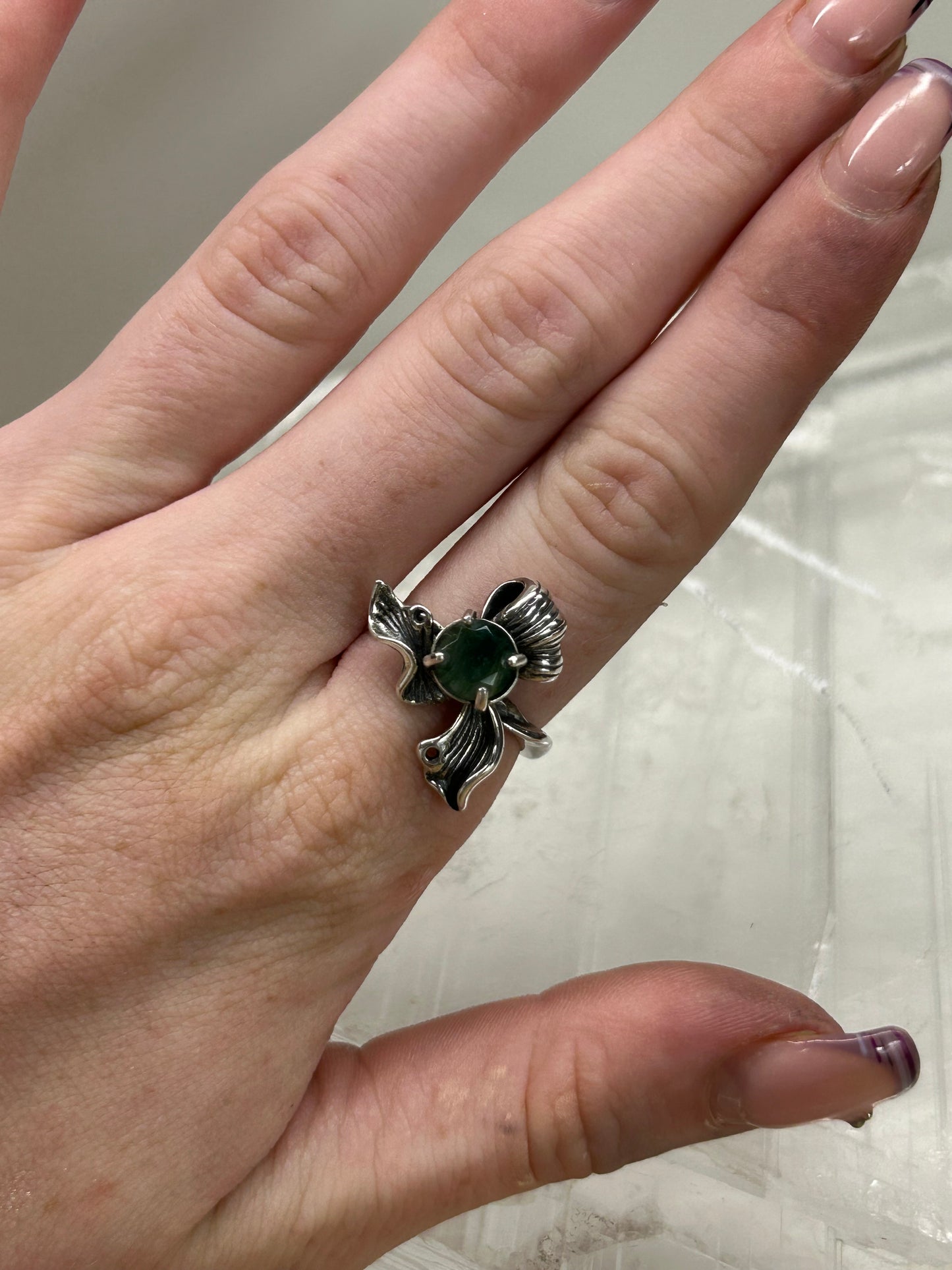 Moss Agate Adjustable Ring