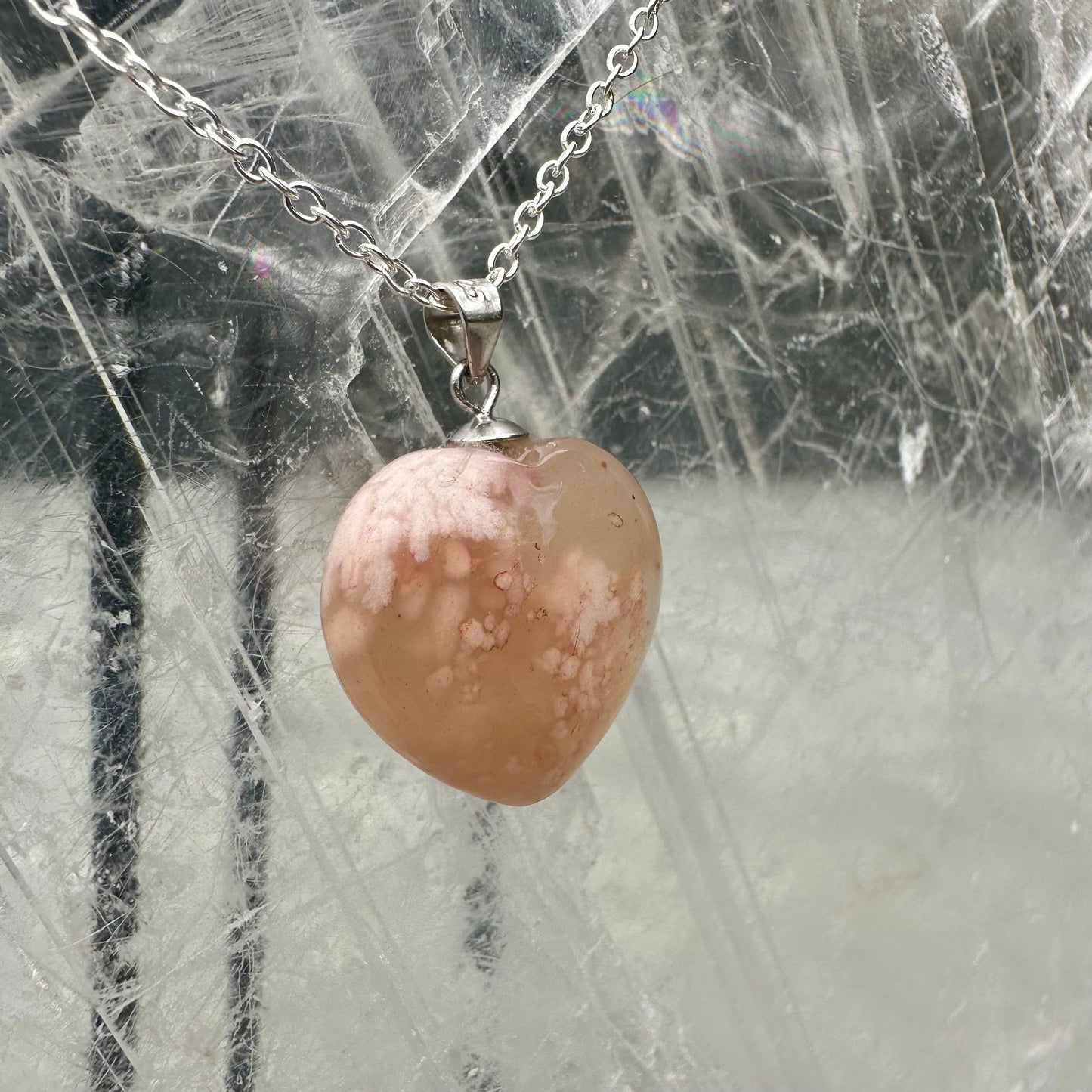 Flower Agate Heart Pendants