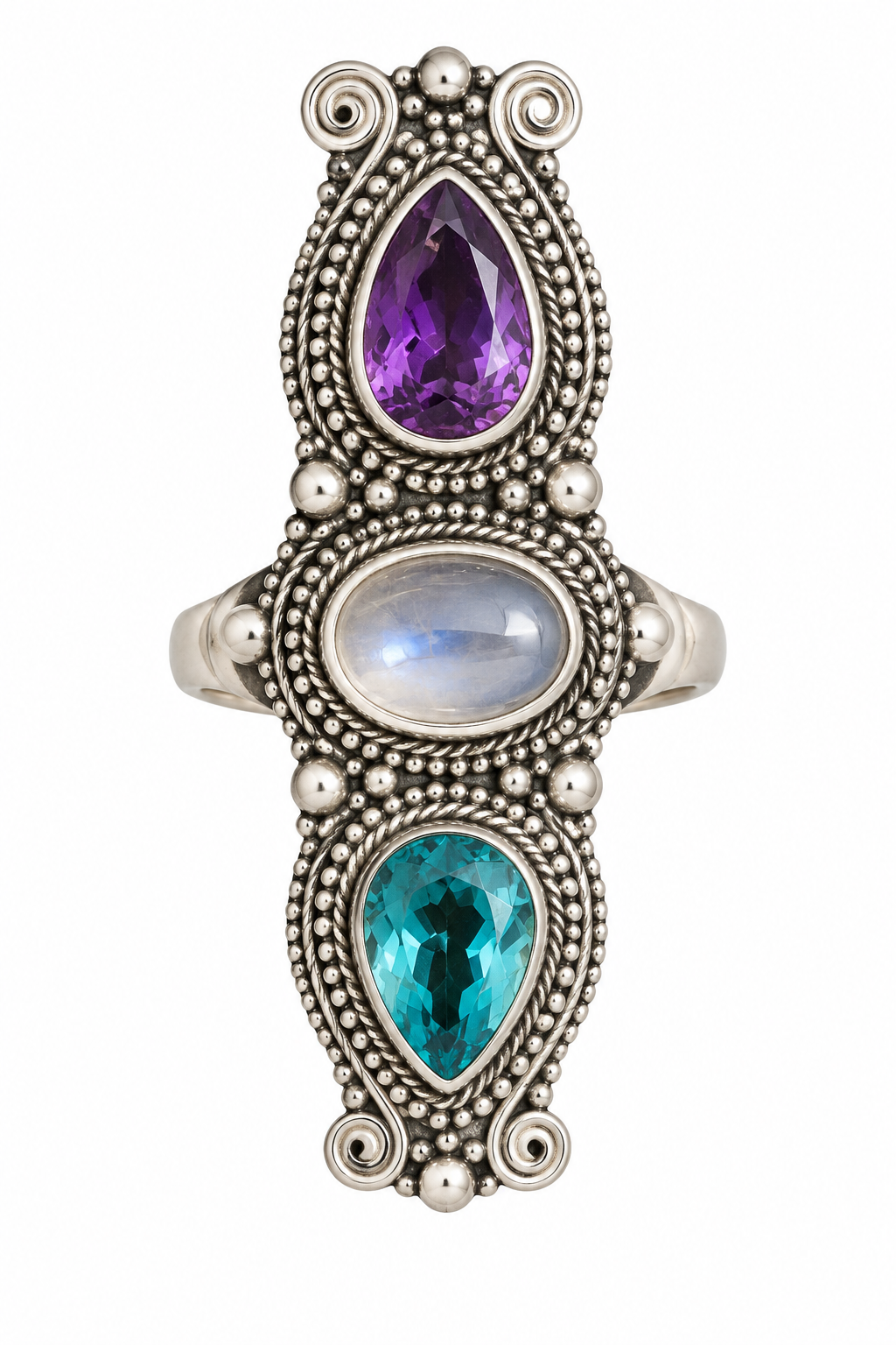 Tourmaline & MoonStone Adjustable  Ring