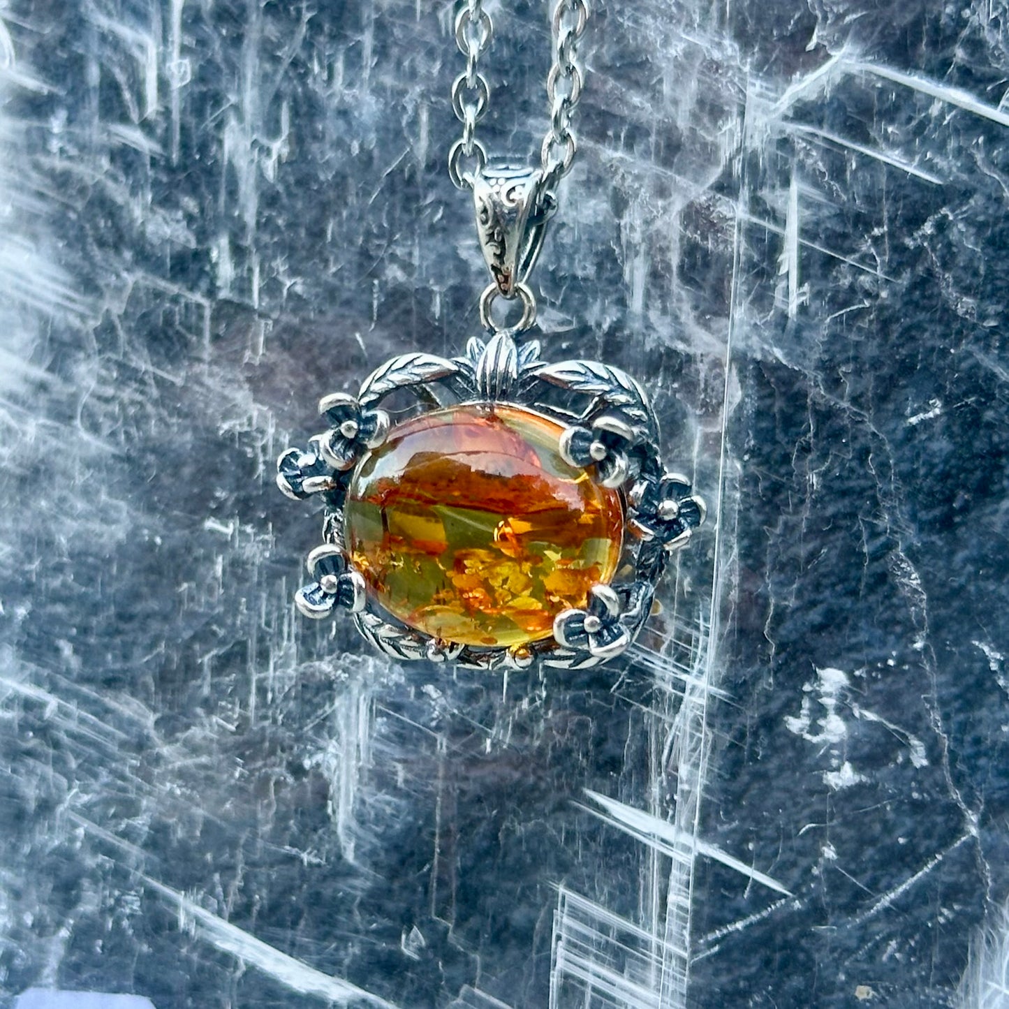 Ornate 925 Amber Pendant