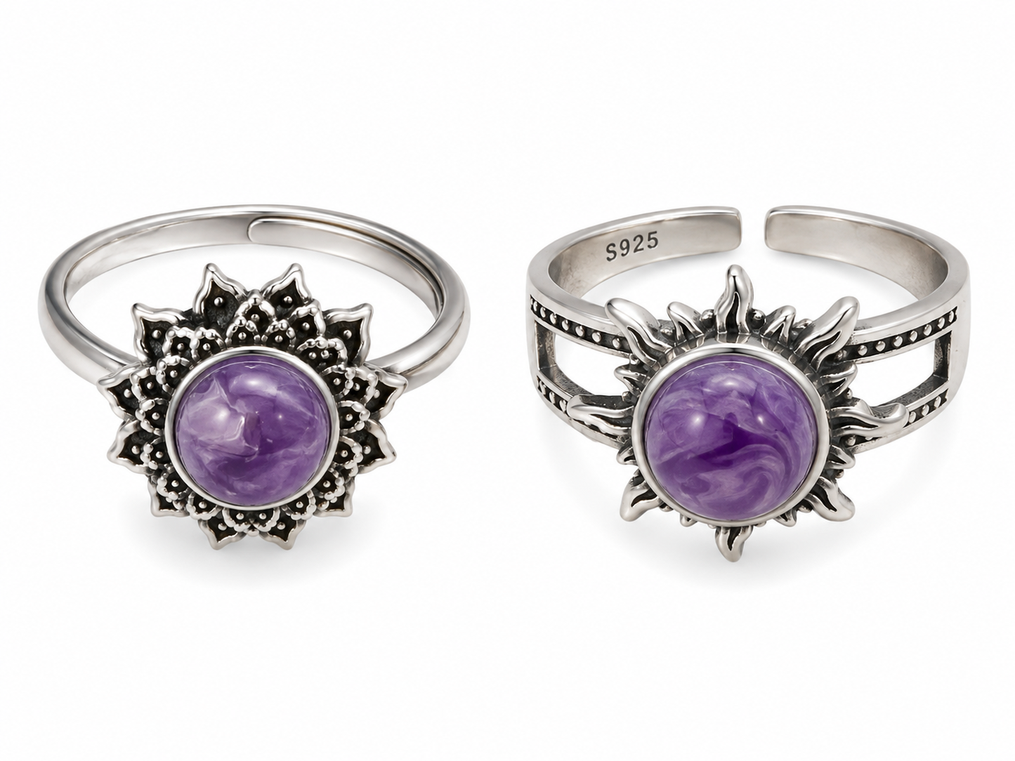 Charoite Adjustable 925 Rings