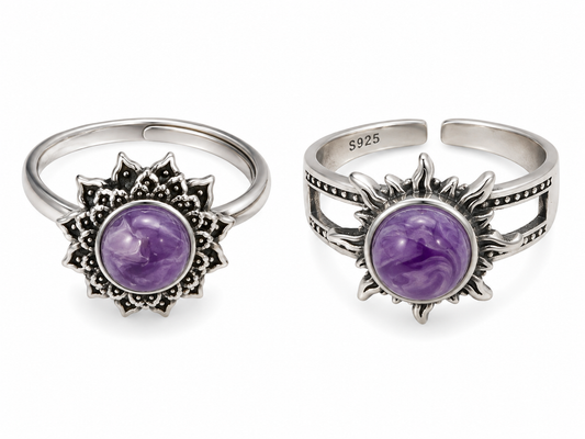 Charoite Adjustable 925 Rings