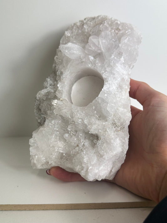 Raw Clear Quarts Candle Holder