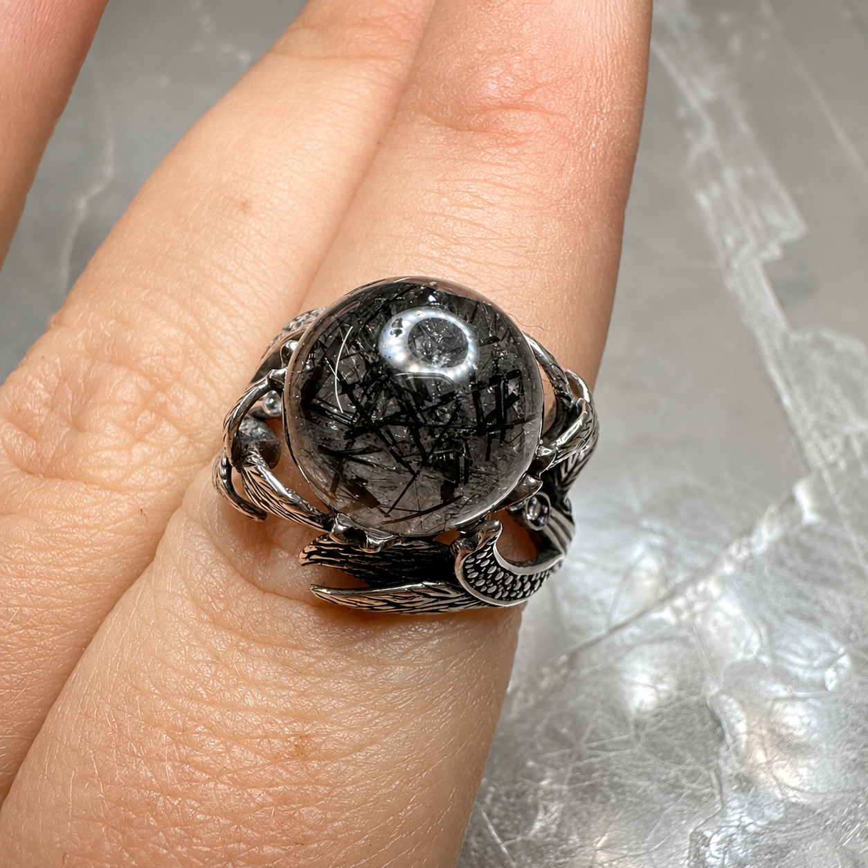 Quartz & Tourmaline Ring
