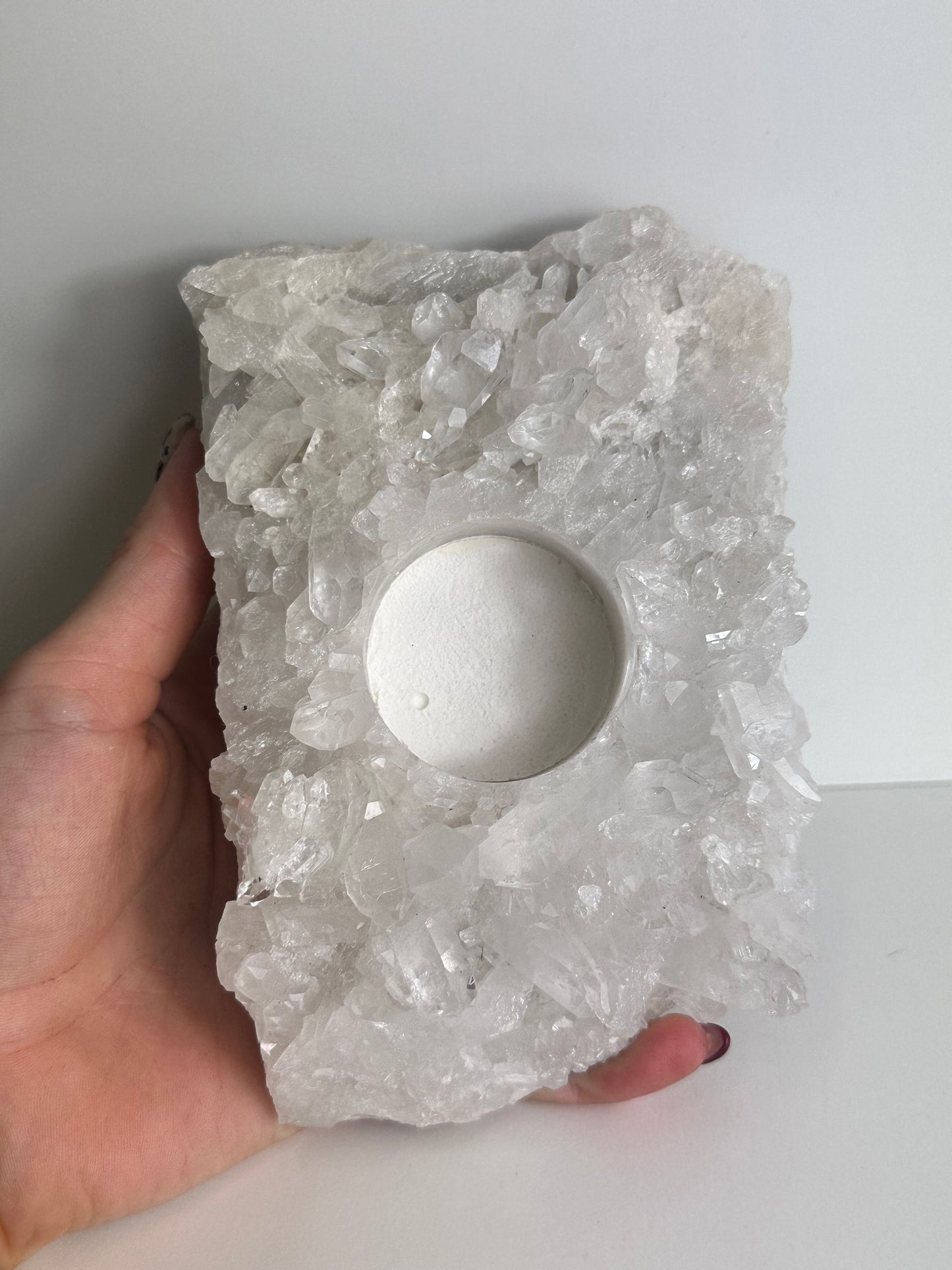 Raw Clear Quarts Candle Holder