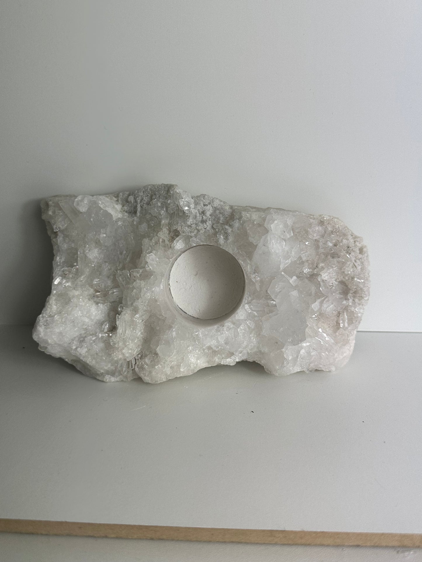 Raw Clear Quarts Candle Holder