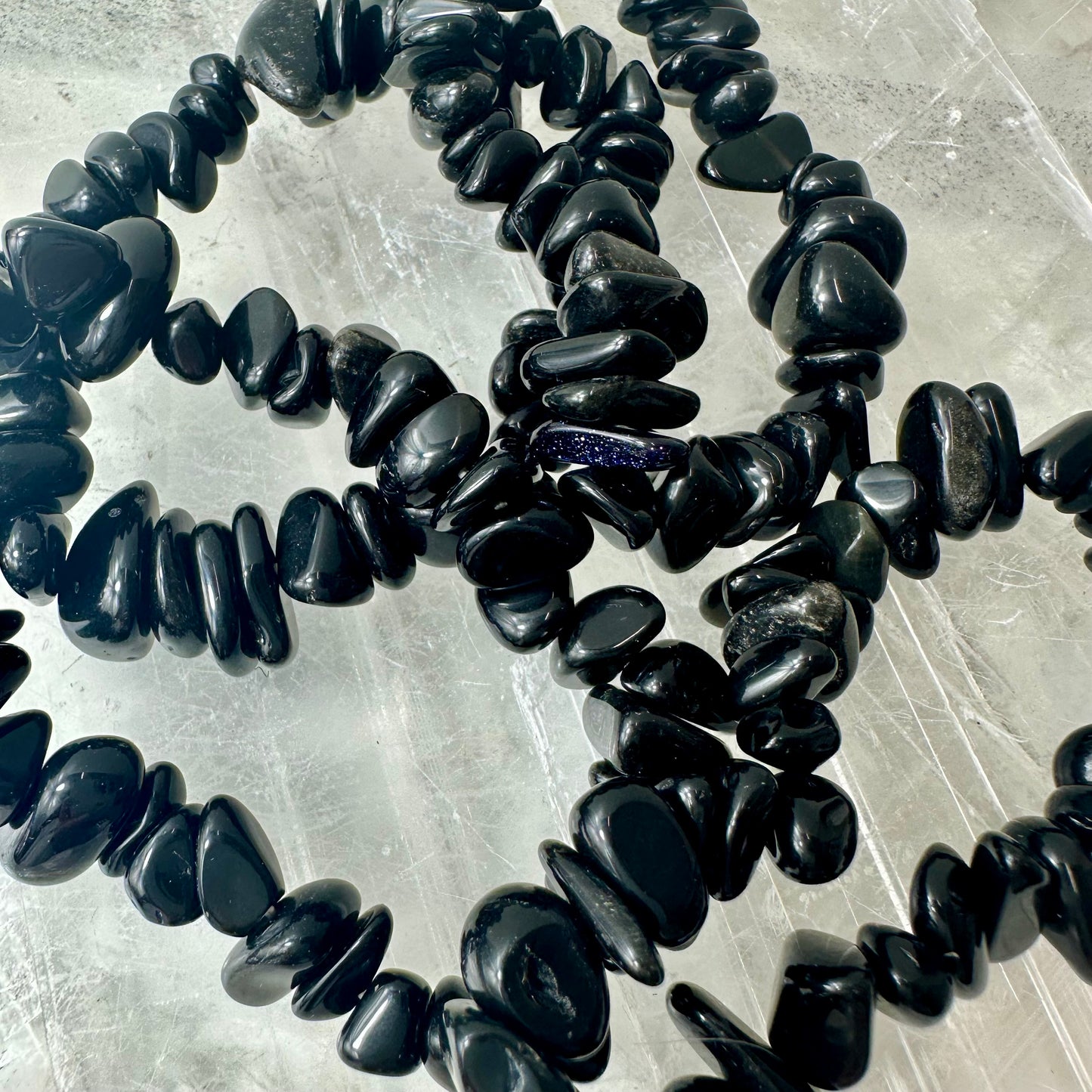 Chunky Obsidian Chipped Bracelets