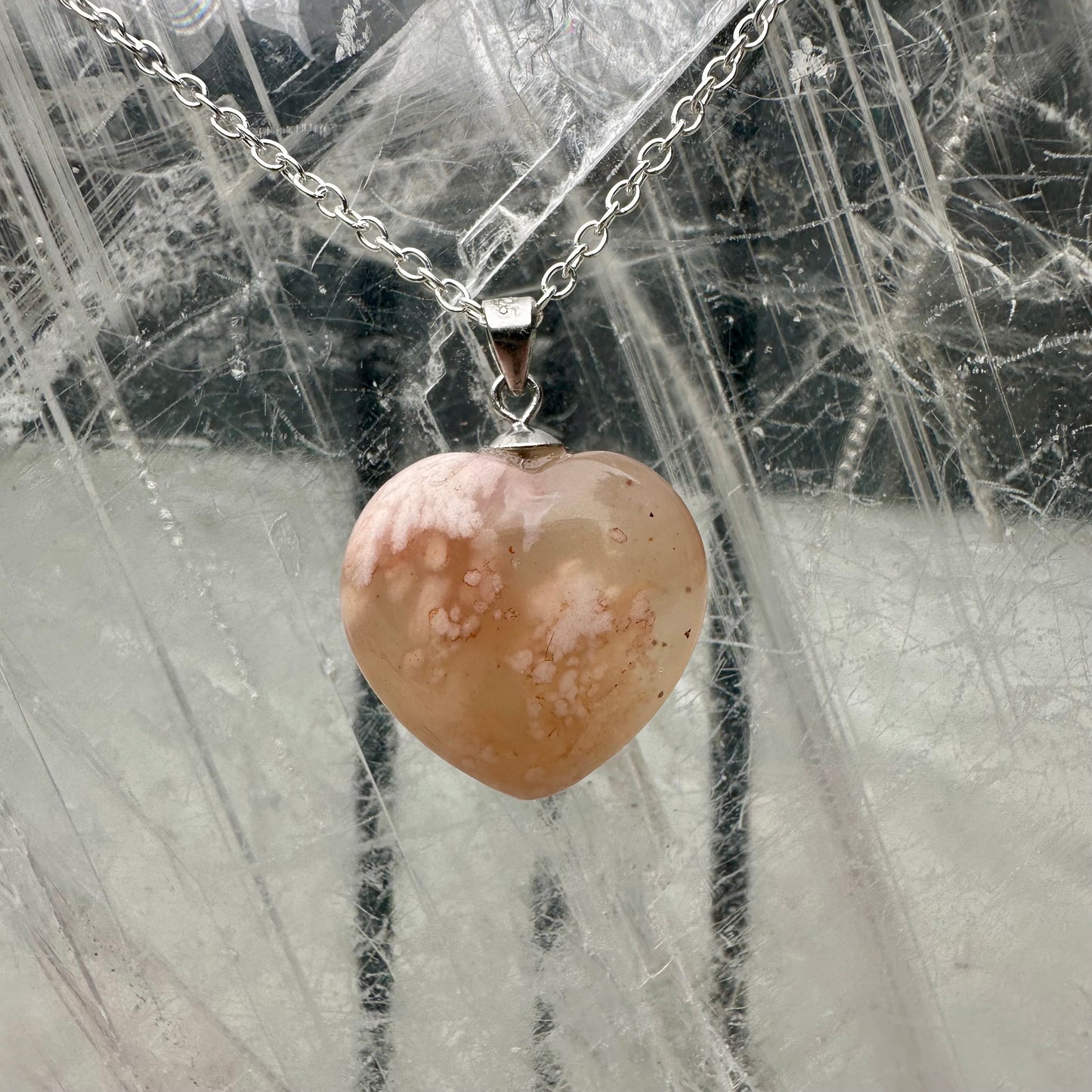 Flower Agate Heart Pendants