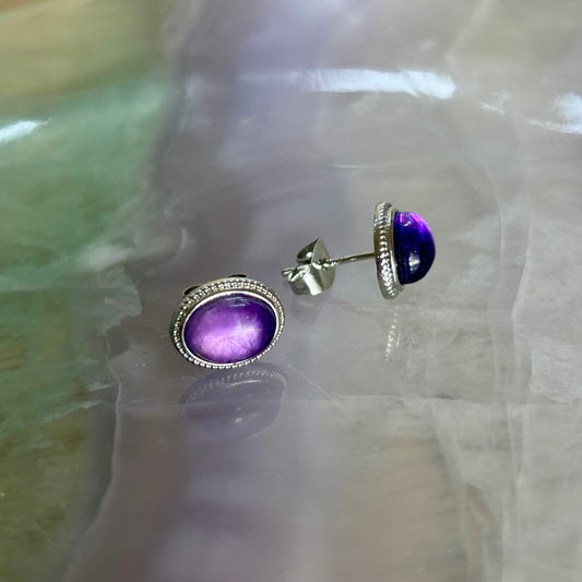 Purple Fluorite Oval 925 stud