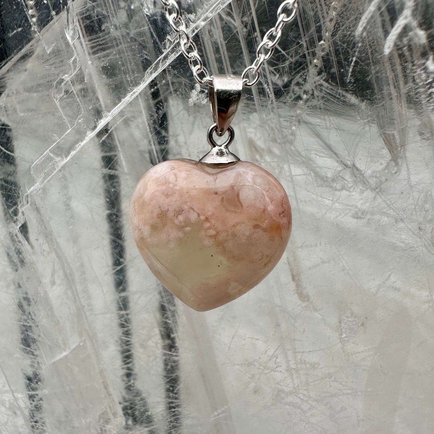 Flower Agate Heart Pendants