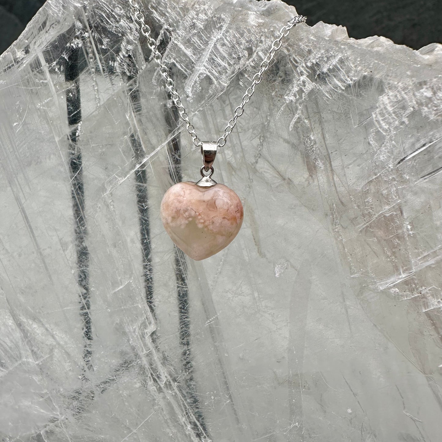 Flower Agate Heart Pendants