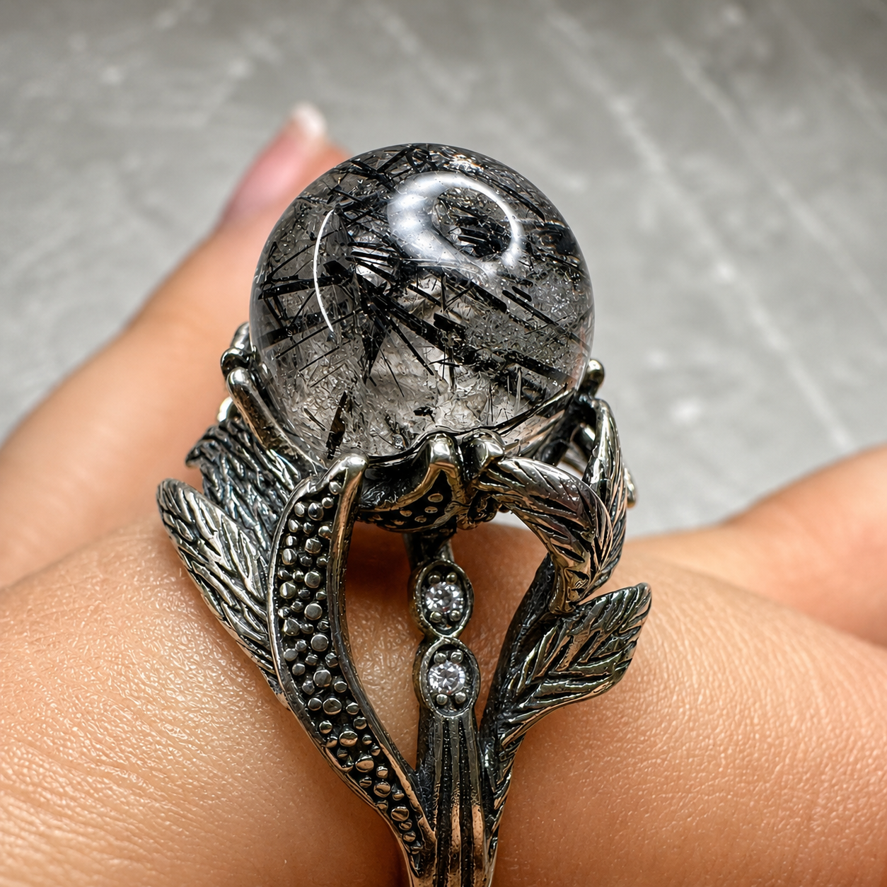 Quartz & Tourmaline Ring