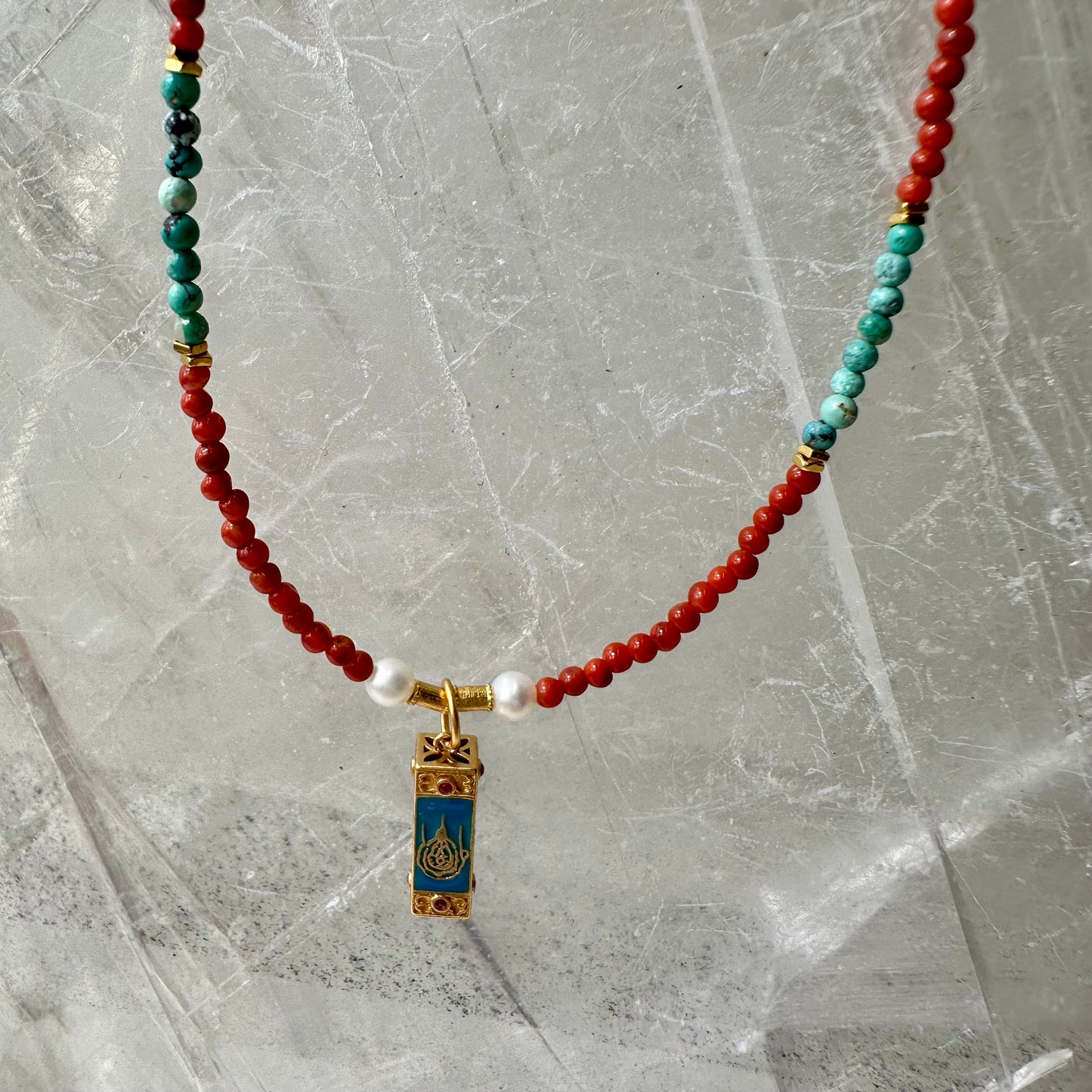 Carnelian And Turquoise Bedded Necklace