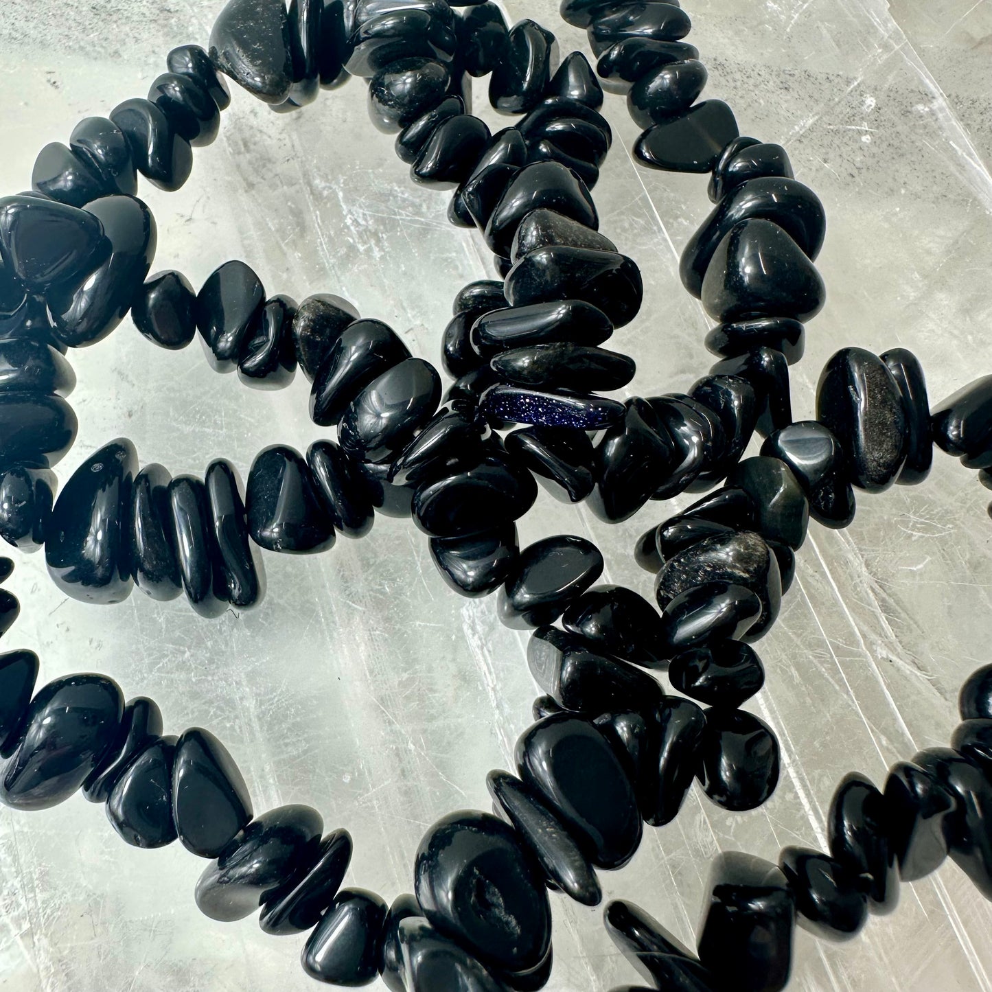 Chunky Obsidian Chipped Bracelets