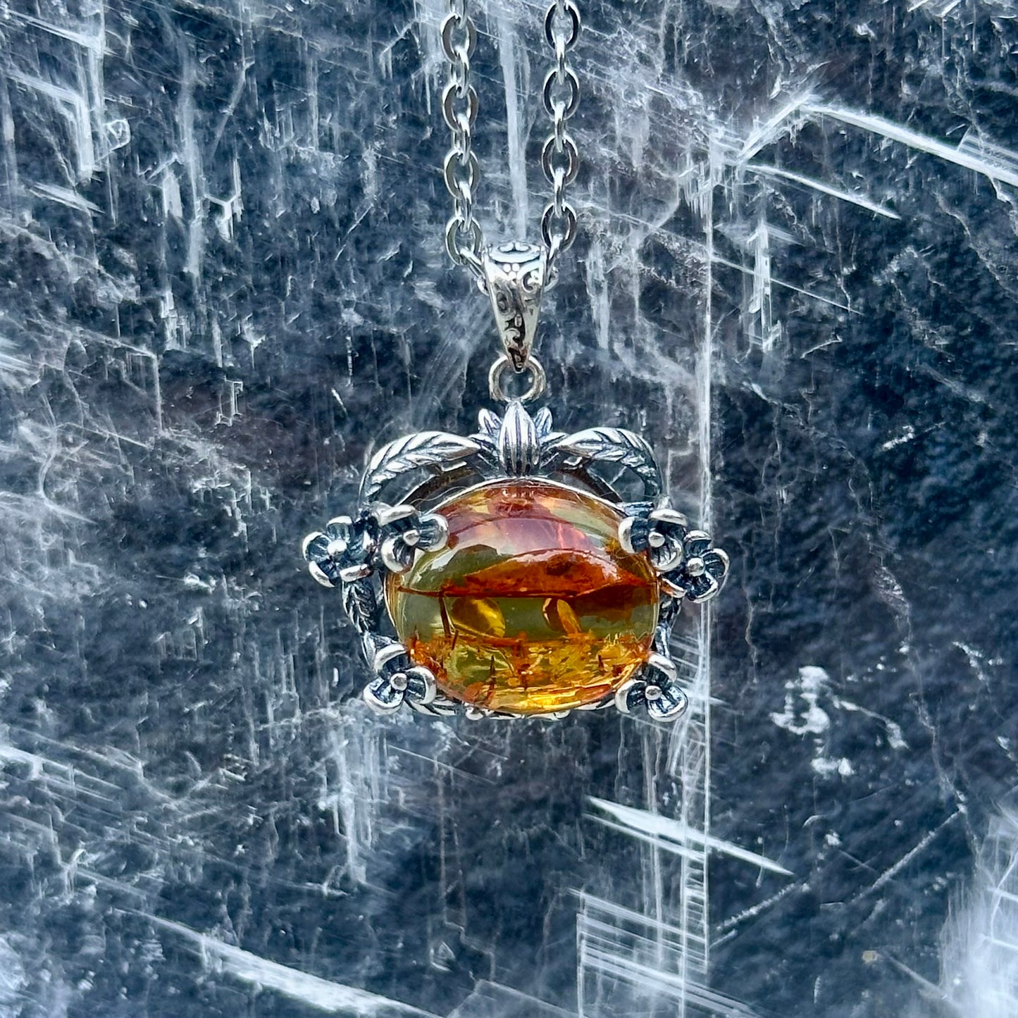 Ornate 925 Amber Pendant