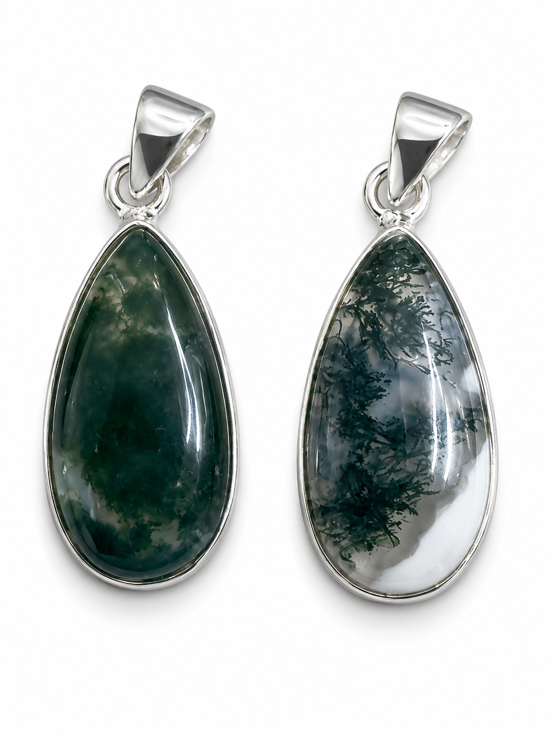 Moss Agate Teardrop 925 Pendants