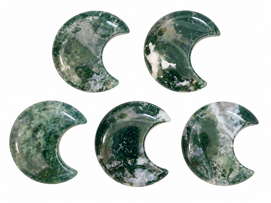 Moss Agate Mini Moon Carving
