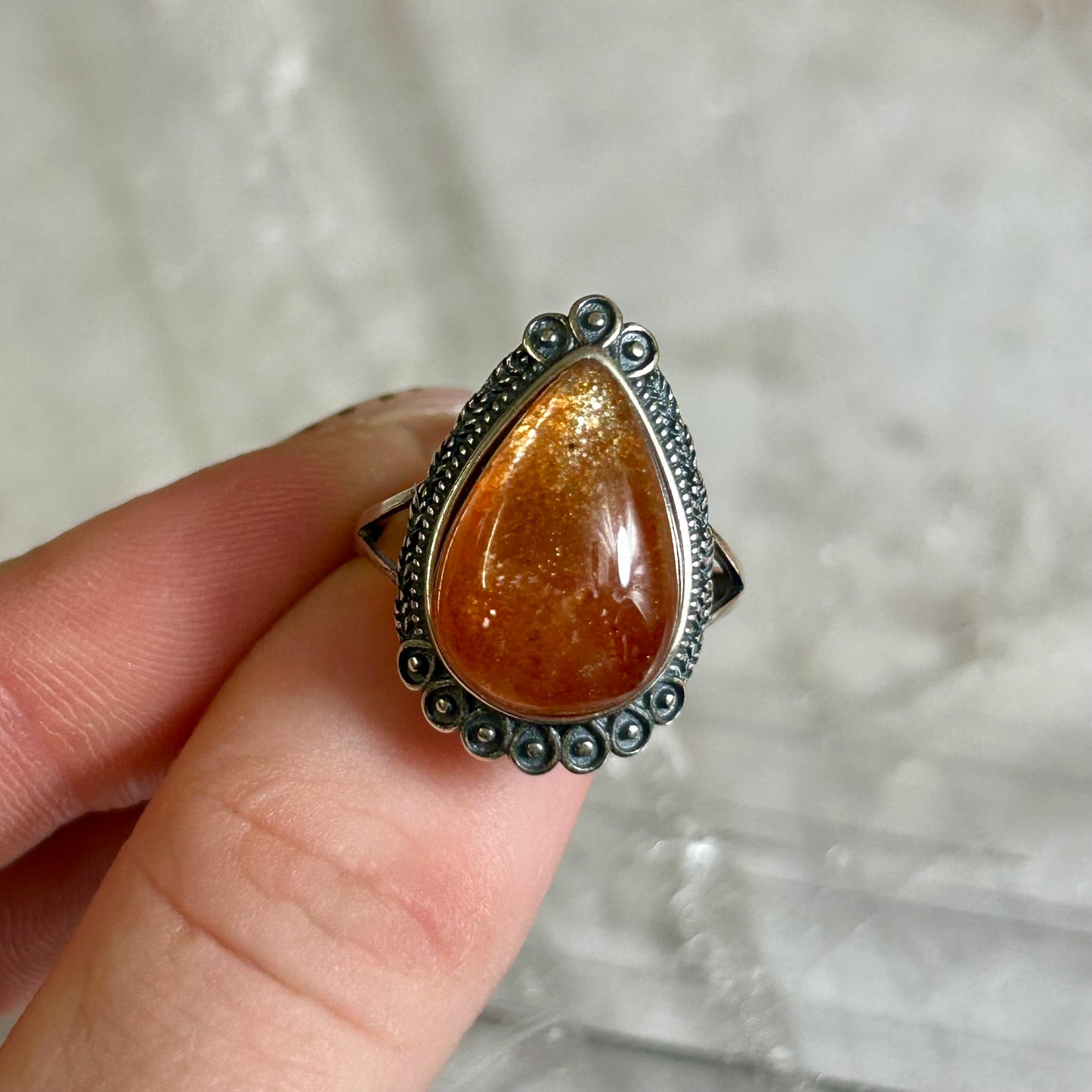 Tear Drop Sunstone adjustable Ring
