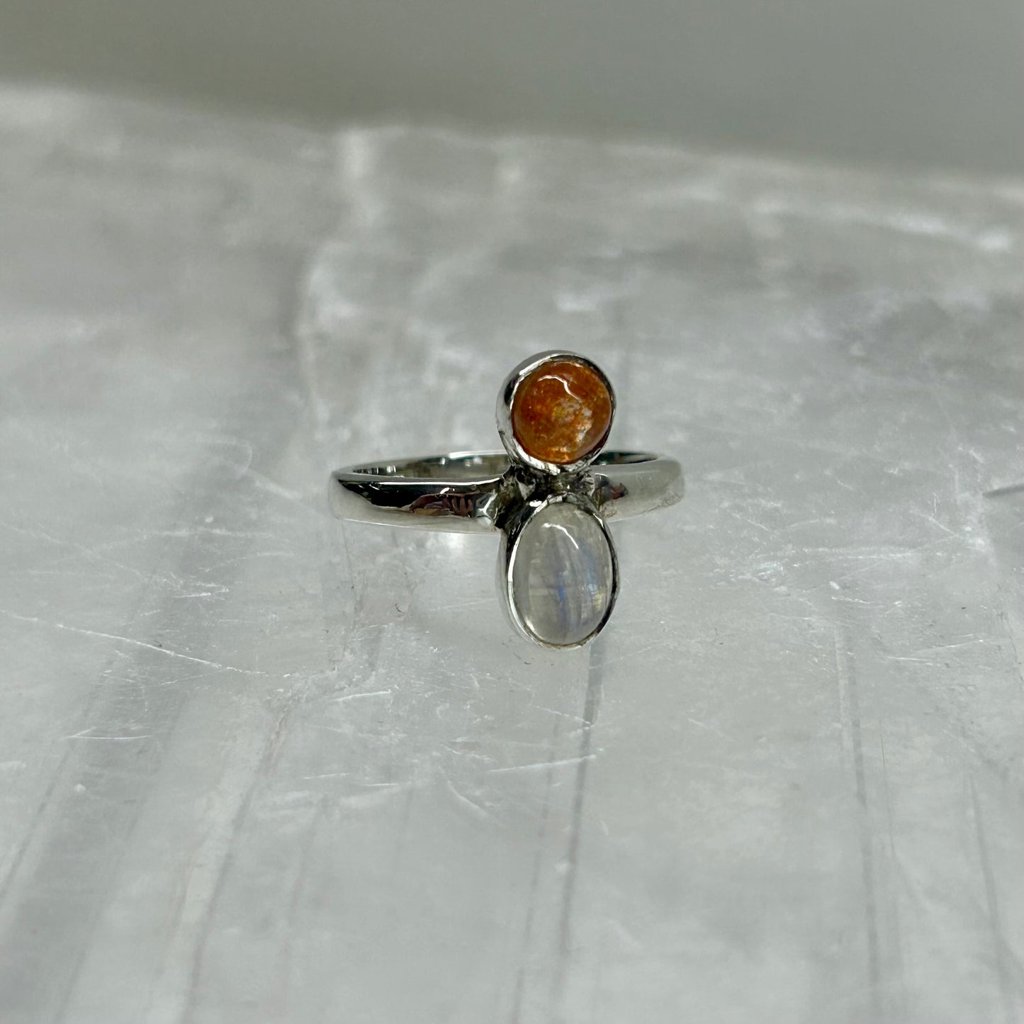Moonstone & Sunstone Ring (Size L/M)