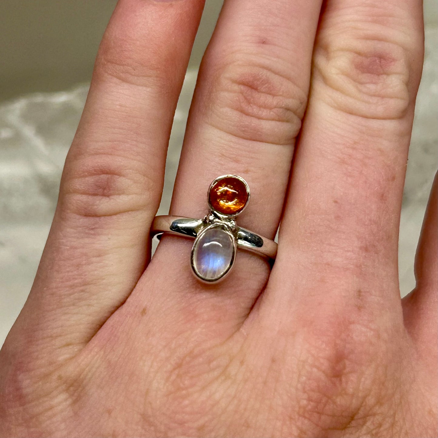 Moonstone & Sunstone Ring (Size L/M)