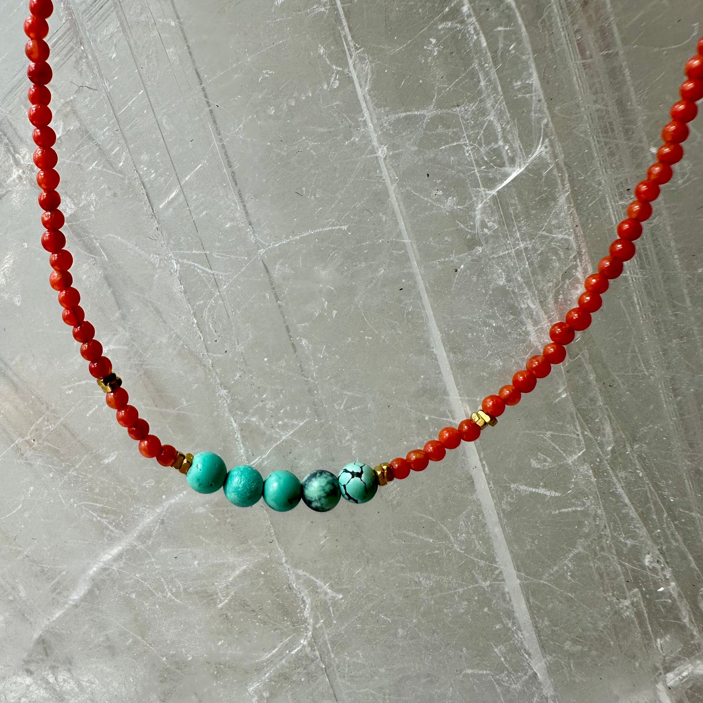 Carnelian And Turquoise Bedded Necklace