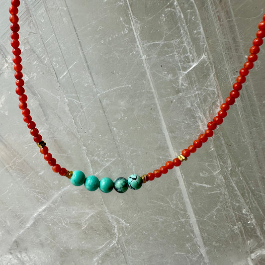 Carnelian And Turquoise Bedded Necklace