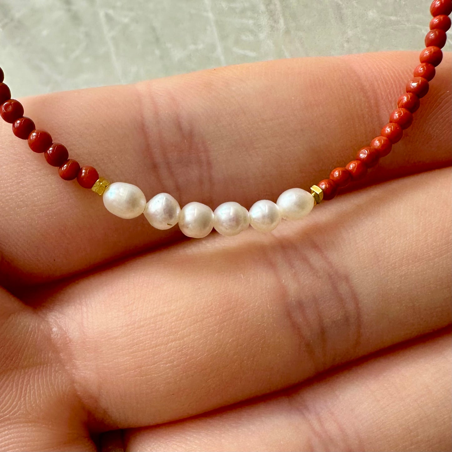 Carnelian And Perl Bedded Necklace