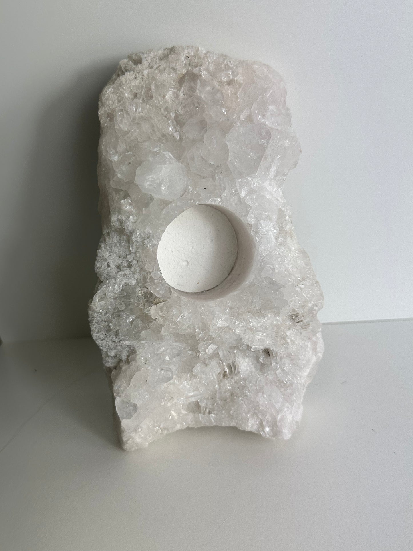 Raw Clear Quarts Candle Holder