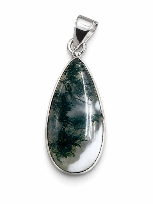 Moss Agate Teardrop 925 Pendants