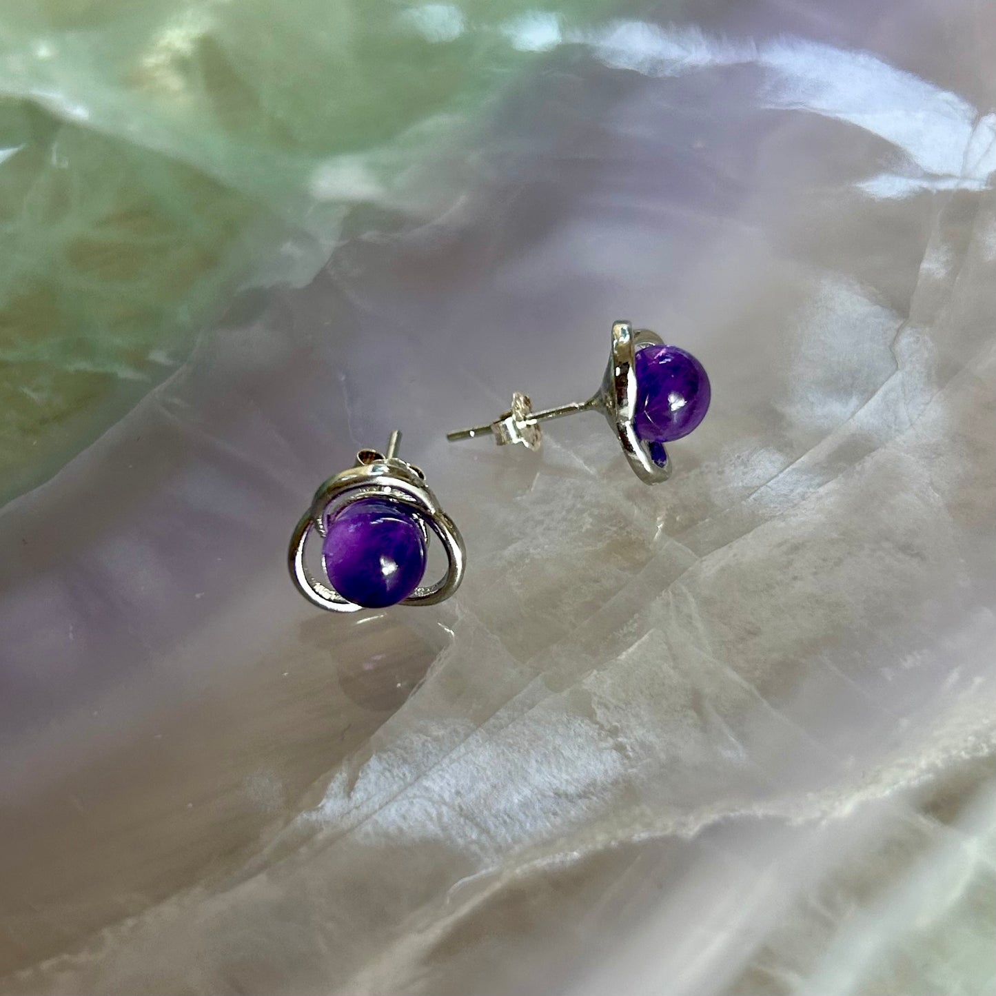 Amethyst Flower 925 Stud