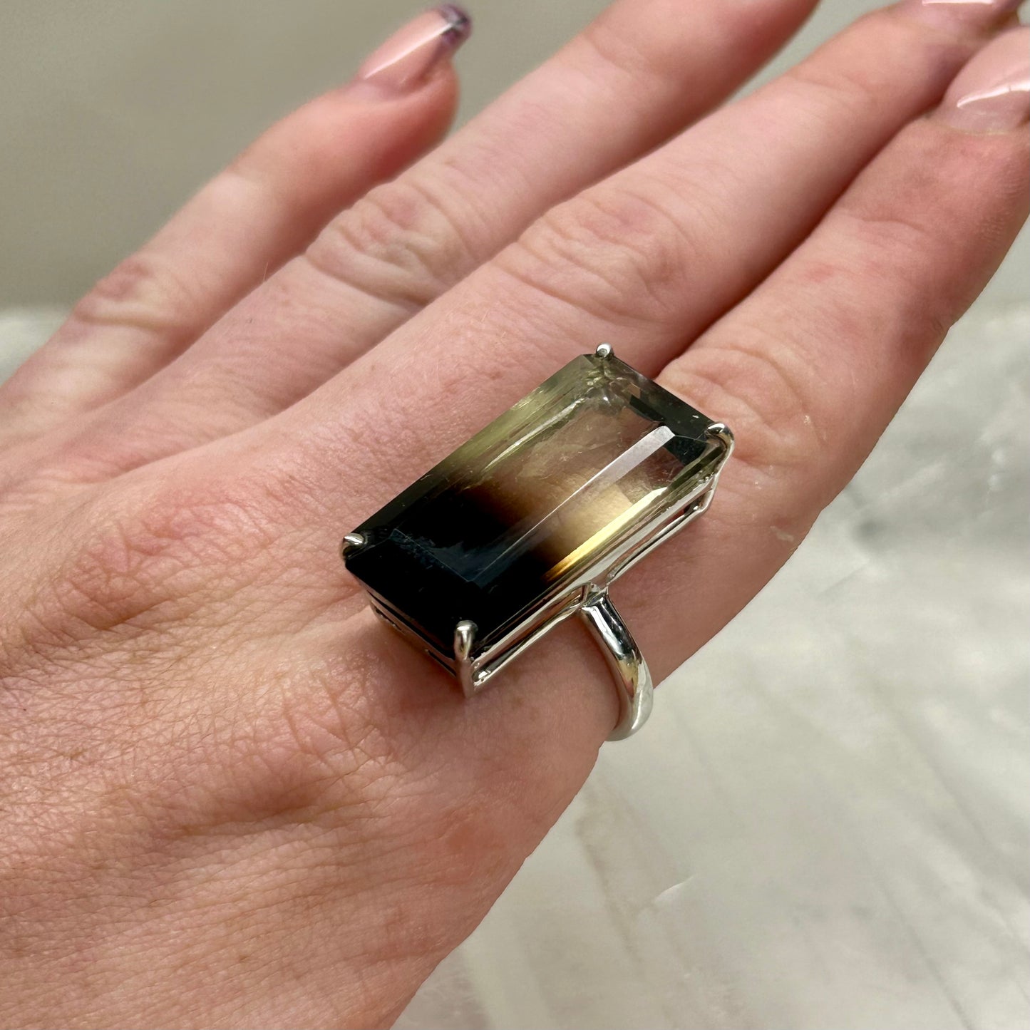 Smokey Quartz & Citrine Ring (SIZE- P/Q)