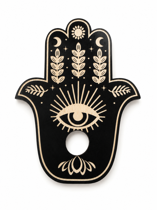 Wooden Evil Eye Hand Sphere Stand