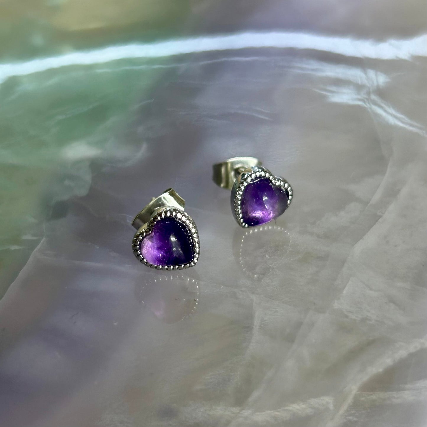 Amethyst Hearts 925 Stud