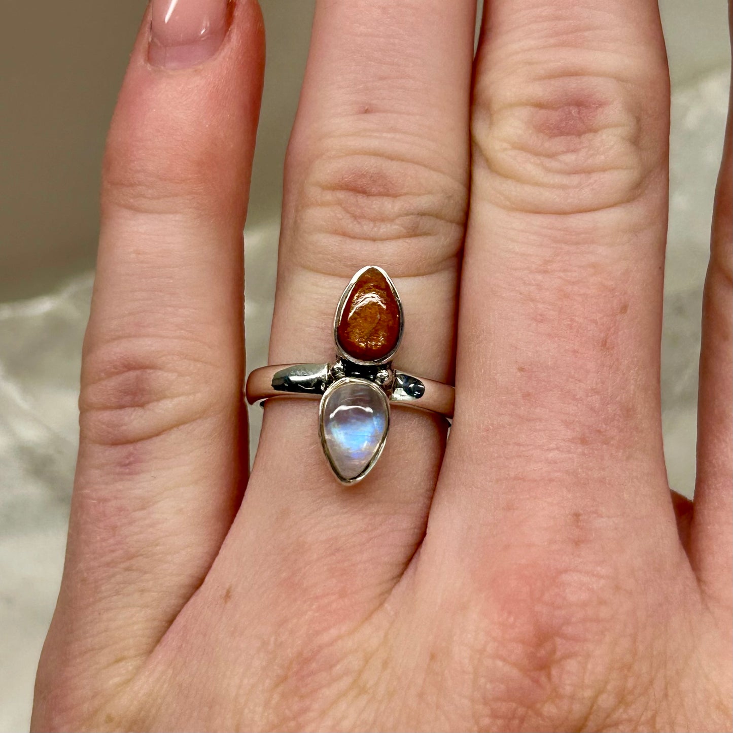 Moonstone & Sunstone Ring (SIZE- L)