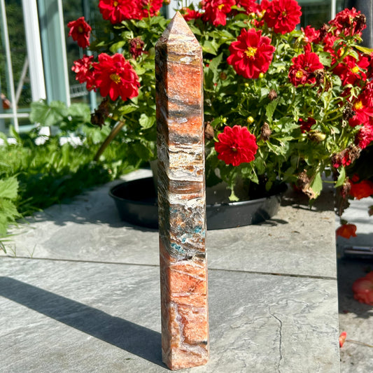 Large Sunstone & Blue Apatite Tower