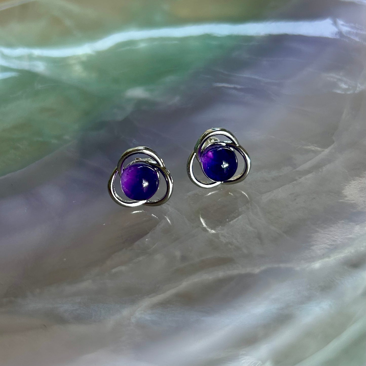 Amethyst Flower 925 Stud