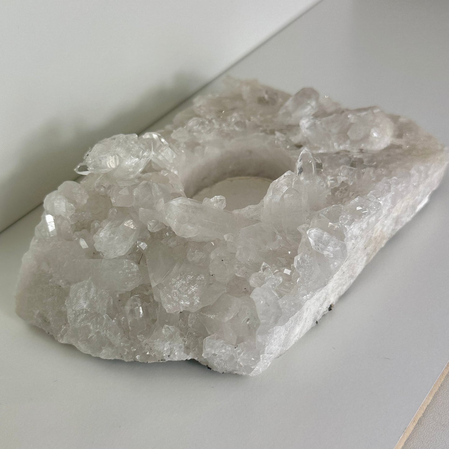 Raw Clear Quarts Candle Holder