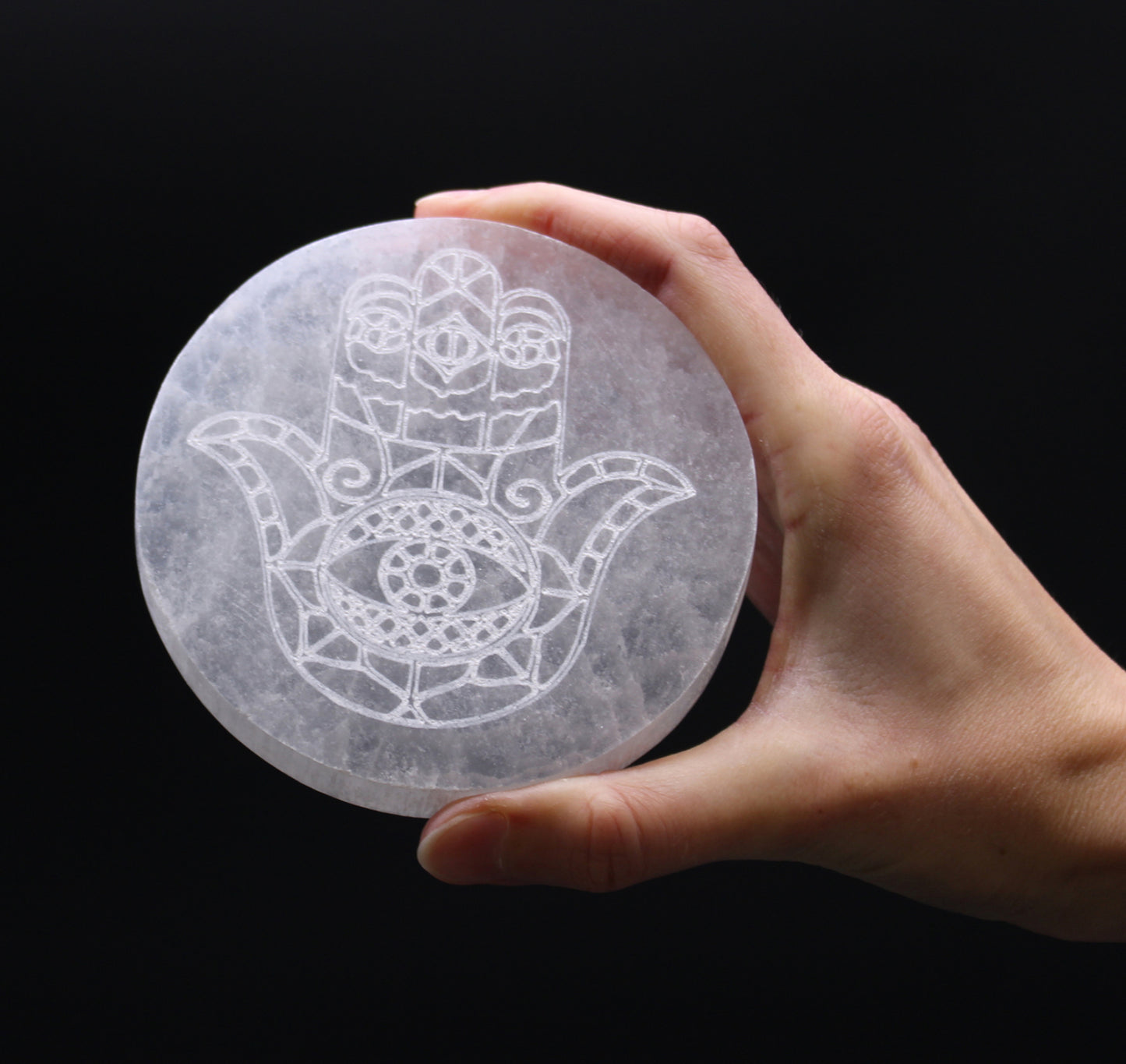 Selenite Hamsa Hand Plate