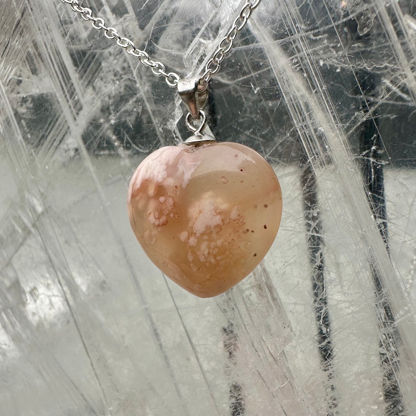 Flower Agate Heart Pendants