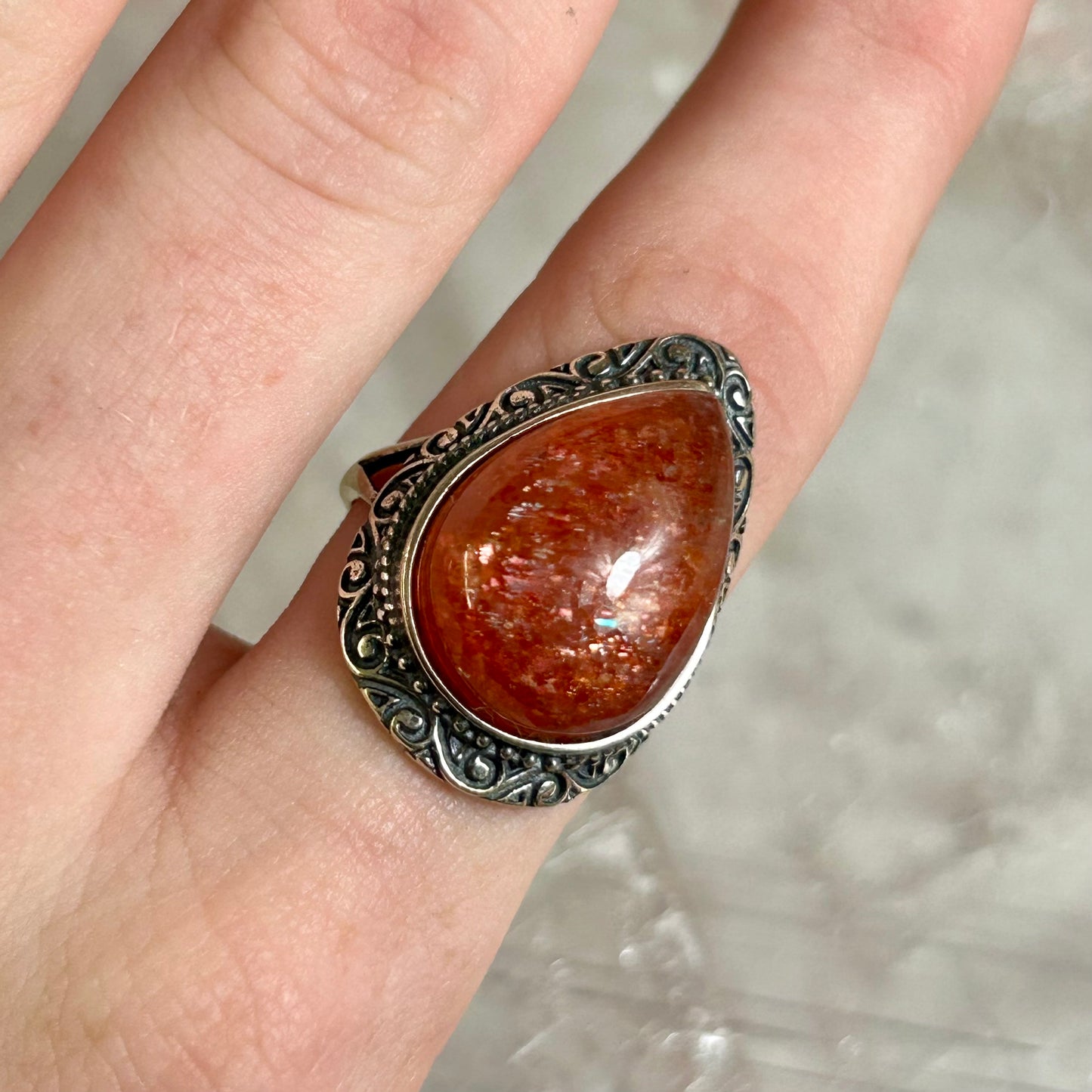 Tear Drop Sunstone adjustable Ring