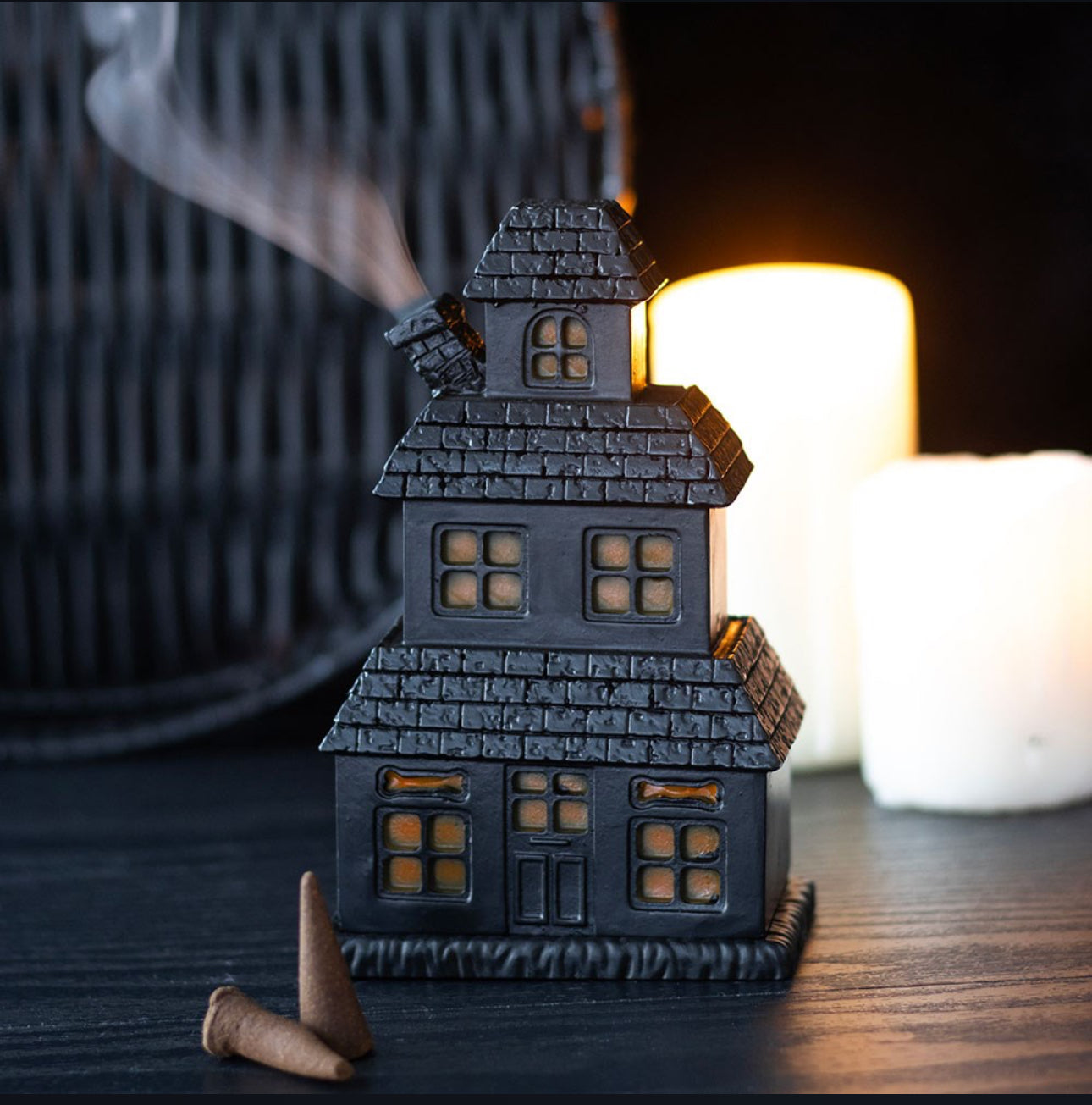 Black Haunted House Incense Cone Holder