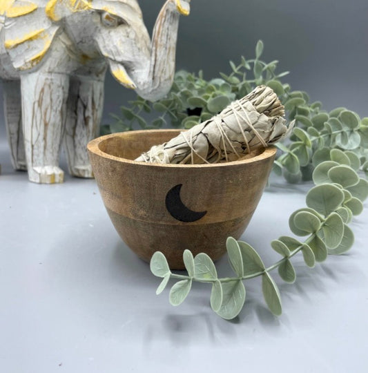 Moon Wooden Smudge Bowls (13x7)