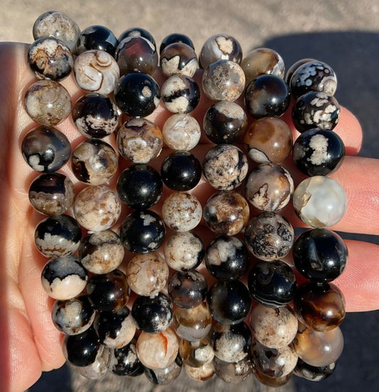 Black Flower Agate 8mm Bracelet