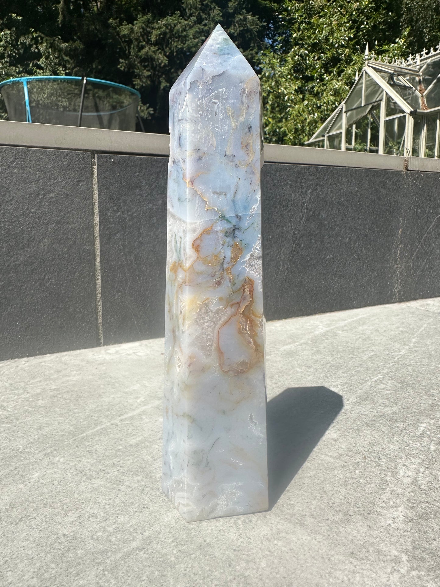 Blue moss agate tower