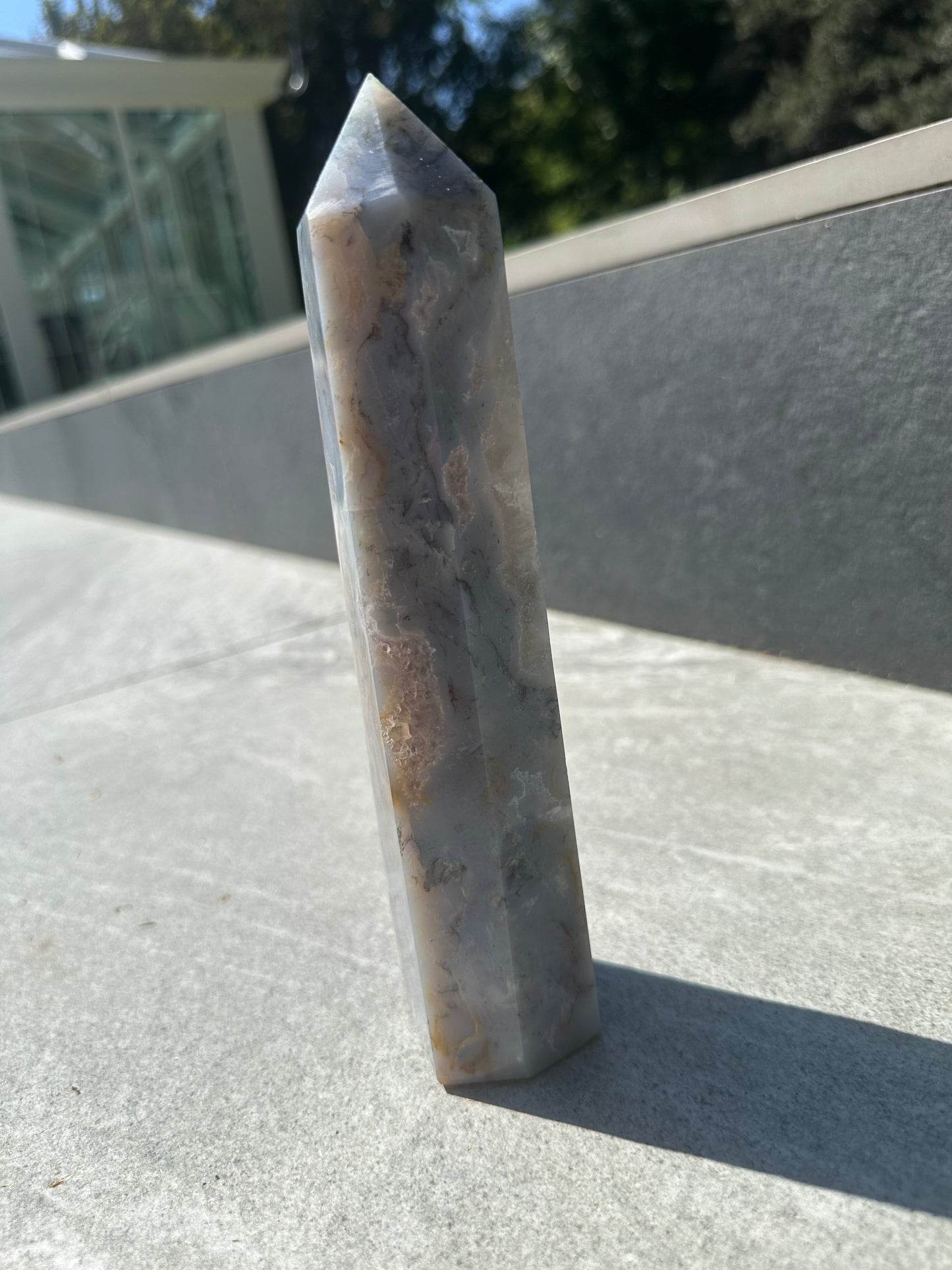 Blue moss agate tower