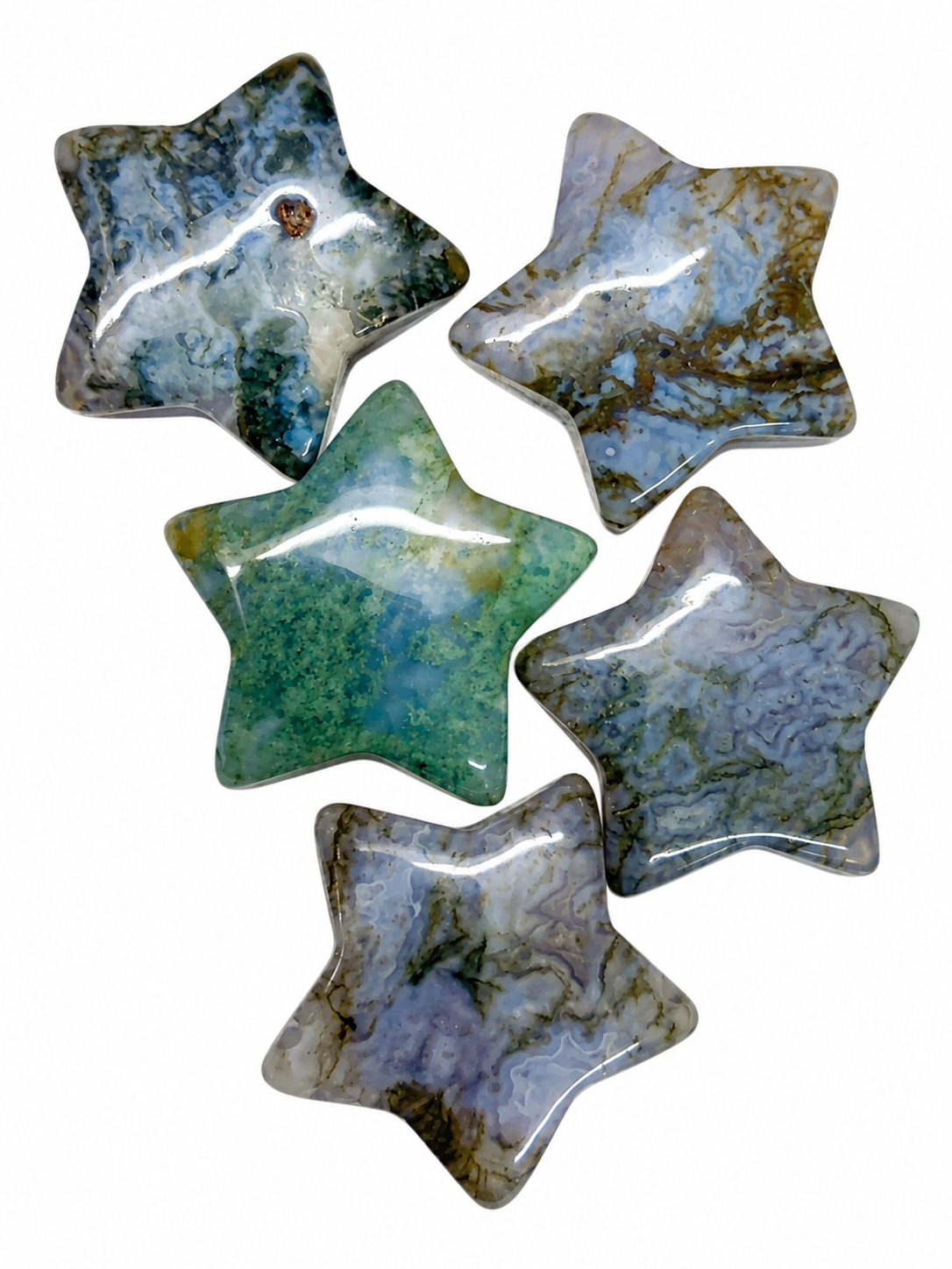 Mini Moss Agate Stars 3cm 10g