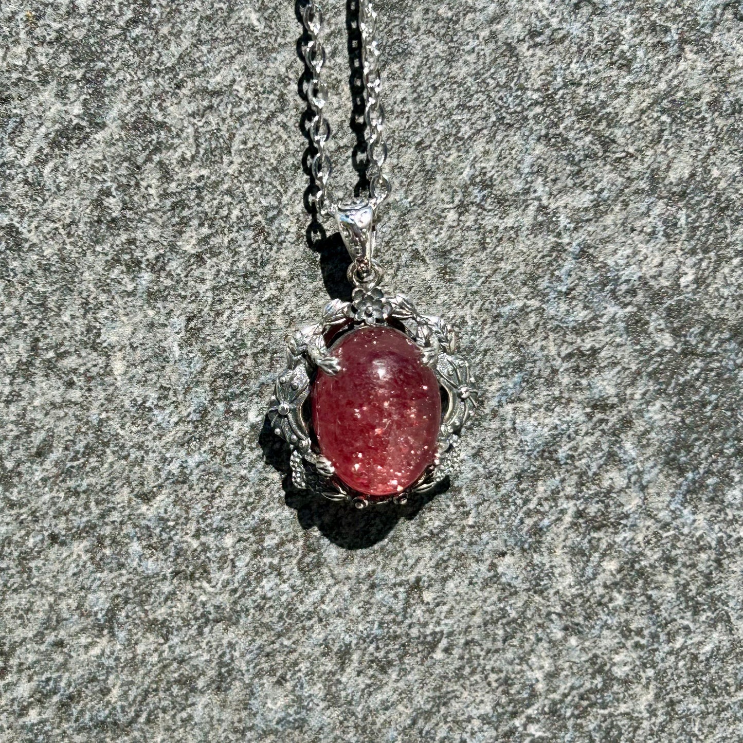 925 Strawberry Quartz Pendant