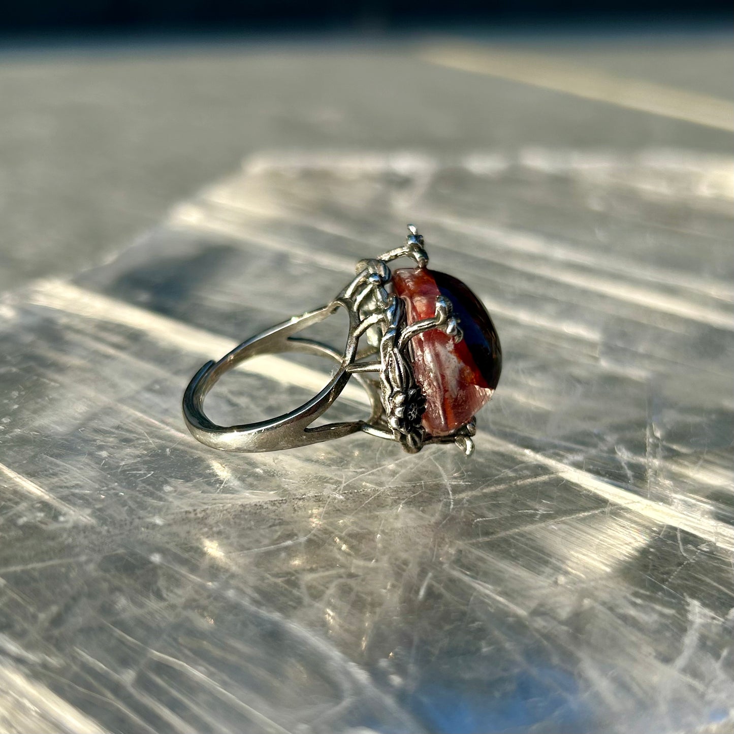 Adjustable Fire Quartz 925 Ring