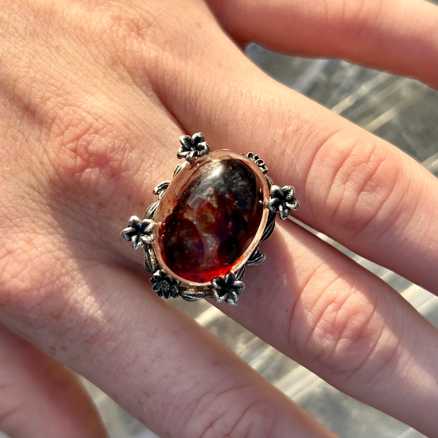 Adjustable Fire Quartz 925 Ring